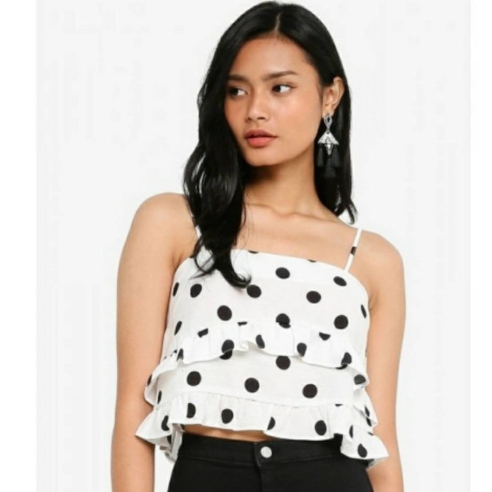 TOPSHOP Spot Frilly Camisole Monochrome Top SIZE 12